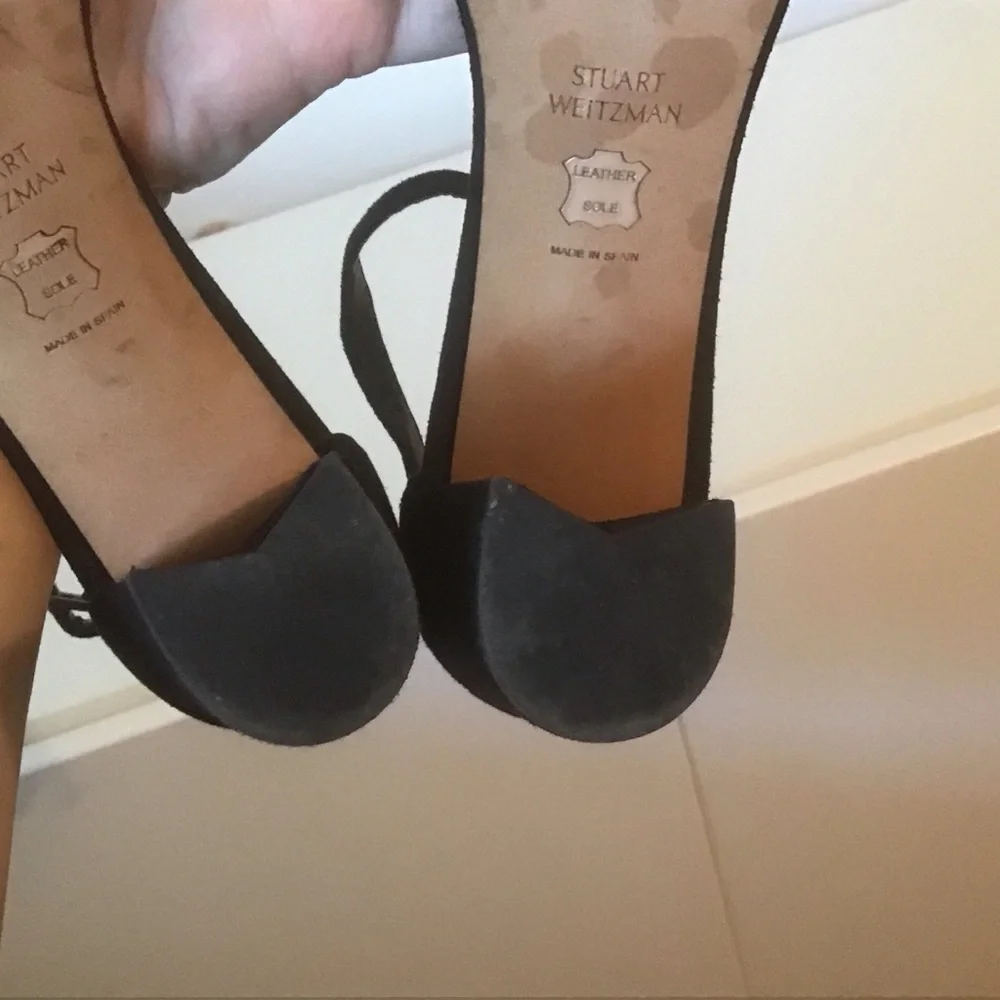 Stuart Weitzman Black Suede Leather Nearlynude Nudist‎ 3” Block Heels Shoes 7.5